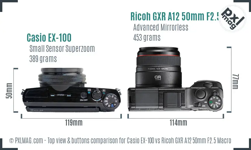 Casio EX-100 vs Ricoh GXR A12 50mm F2.5 Macro top view buttons comparison