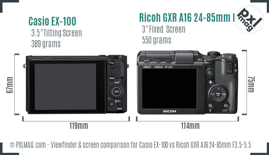 Casio EX-100 vs Ricoh GXR A16 24-85mm F3.5-5.5 Screen and Viewfinder comparison Casio EX-100 vs Ricoh GXR A16 24-85mm F3.5-5.5 Screen and Viewfinder comparison