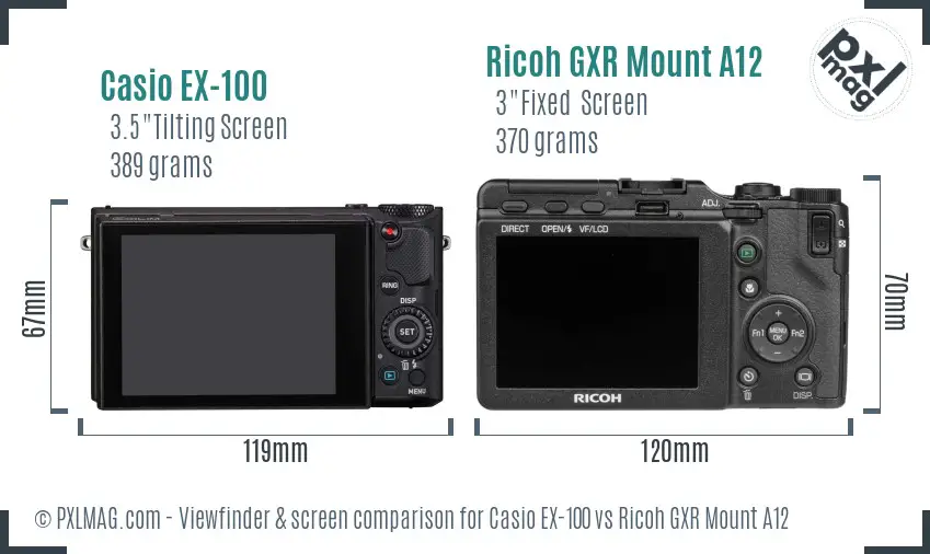 Casio EX-100 vs Ricoh GXR Mount A12 Screen and Viewfinder comparison