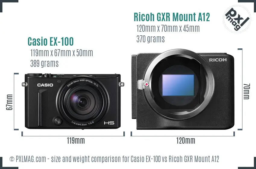 Casio EX-100 vs Ricoh GXR Mount A12 size comparison