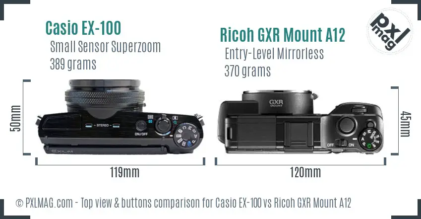 Casio EX-100 vs Ricoh GXR Mount A12 top view buttons comparison