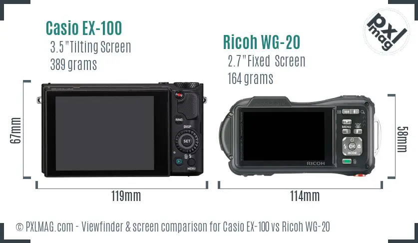 Casio EX-100 vs Ricoh WG-20 Screen and Viewfinder comparison