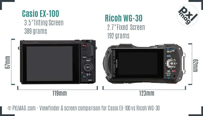 Casio EX-100 vs Ricoh WG-30 Screen and Viewfinder comparison