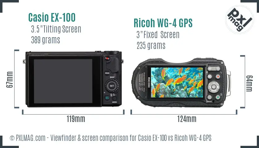 Casio EX-100 vs Ricoh WG-4 GPS Screen and Viewfinder comparison