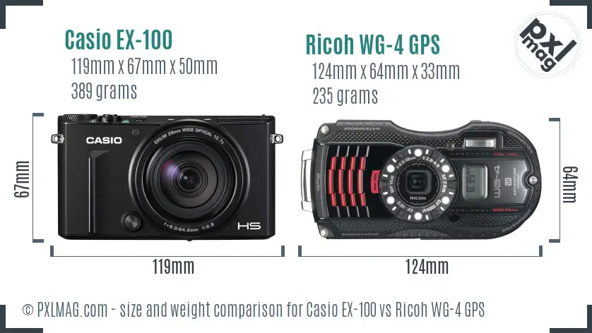 Casio EX-100 vs Ricoh WG-4 GPS size comparison