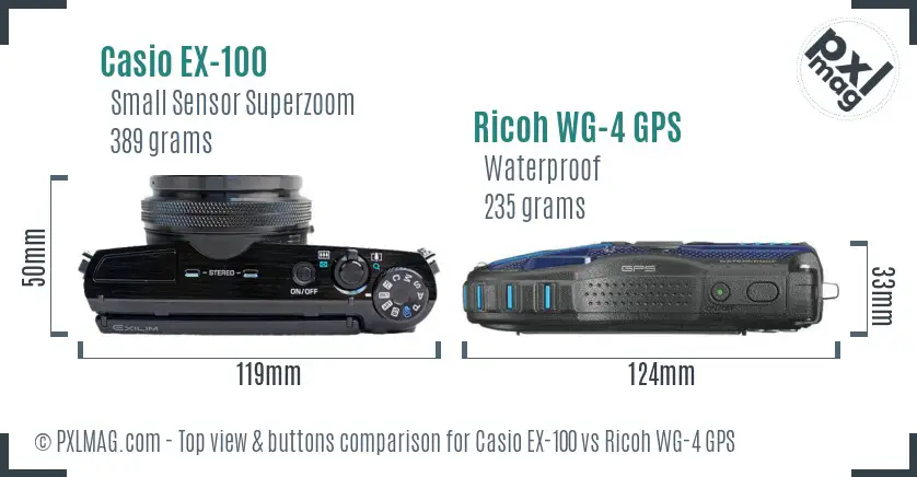 Casio EX-100 vs Ricoh WG-4 GPS top view buttons comparison