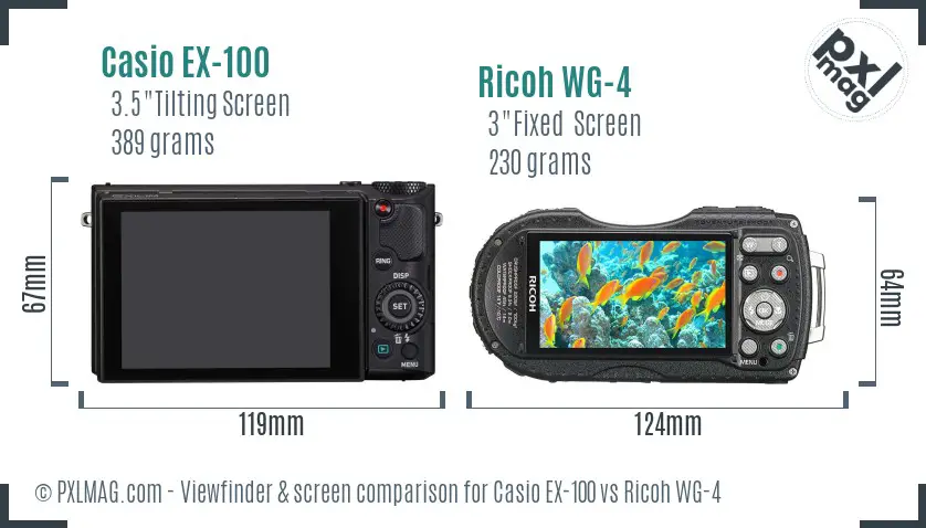Casio EX-100 vs Ricoh WG-4 Screen and Viewfinder comparison