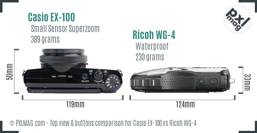 Casio EX-100 vs Ricoh WG-4 top view buttons comparison