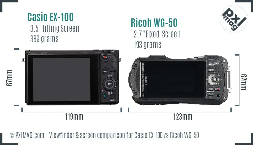 Casio EX-100 vs Ricoh WG-50 Screen and Viewfinder comparison