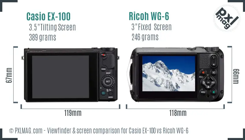 Casio EX-100 vs Ricoh WG-6 Screen and Viewfinder comparison