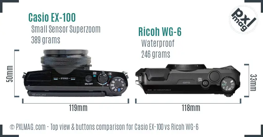 Casio EX-100 vs Ricoh WG-6 top view buttons comparison