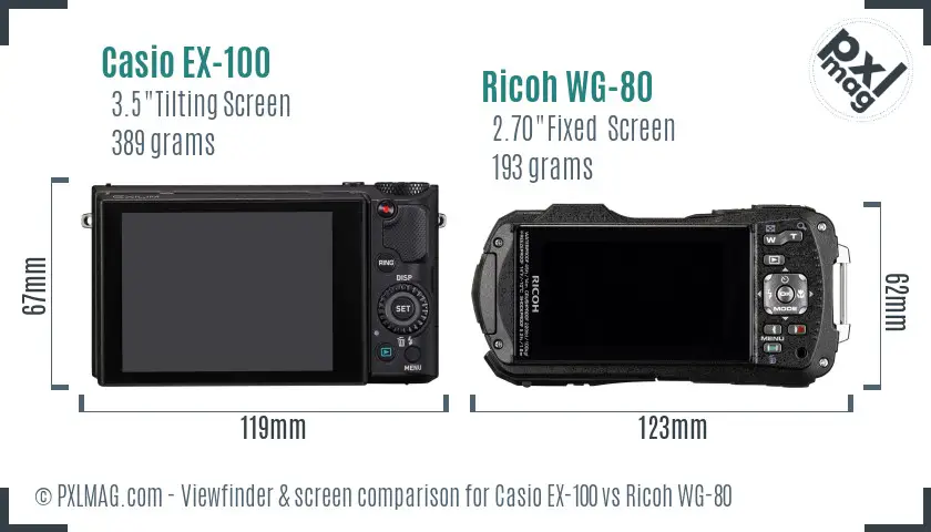 Casio EX-100 vs Ricoh WG-80 Screen and Viewfinder comparison