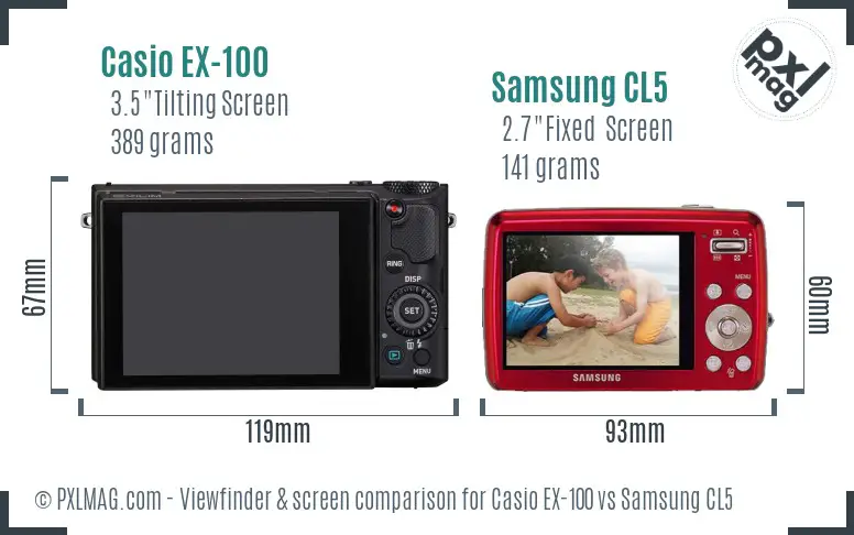 Casio EX-100 vs Samsung CL5 Screen and Viewfinder comparison