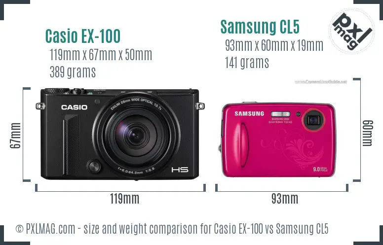 Casio EX-100 vs Samsung CL5 size comparison