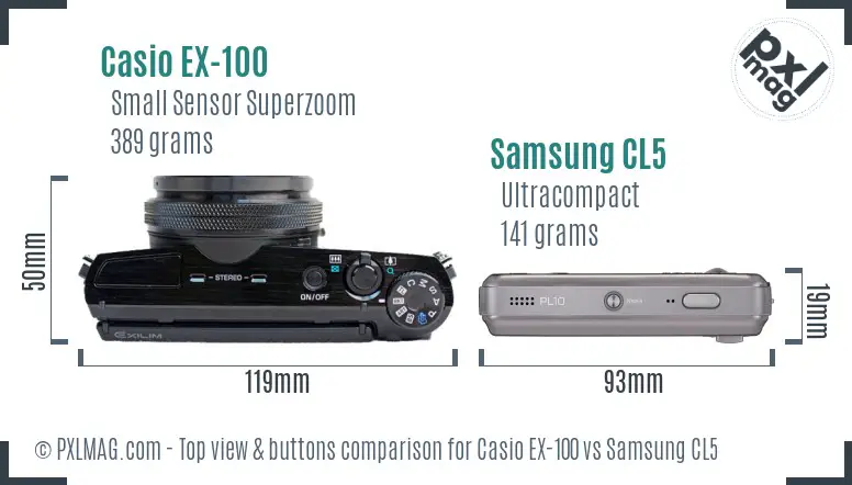 Casio EX-100 vs Samsung CL5 top view buttons comparison