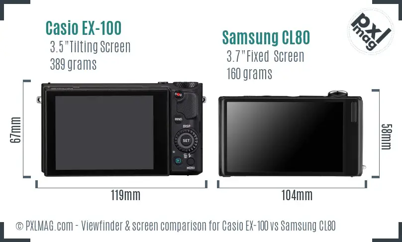 Casio EX-100 vs Samsung CL80 Screen and Viewfinder comparison