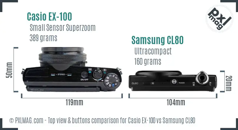 Casio EX-100 vs Samsung CL80 top view buttons comparison