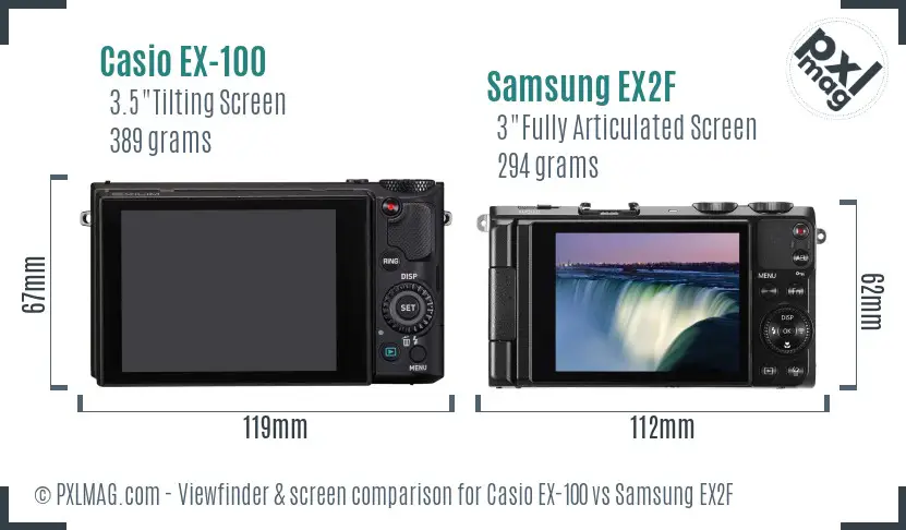 Casio EX-100 vs Samsung EX2F Screen and Viewfinder comparison