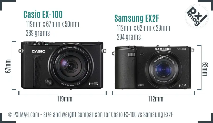 Casio EX-100 vs Samsung EX2F size comparison