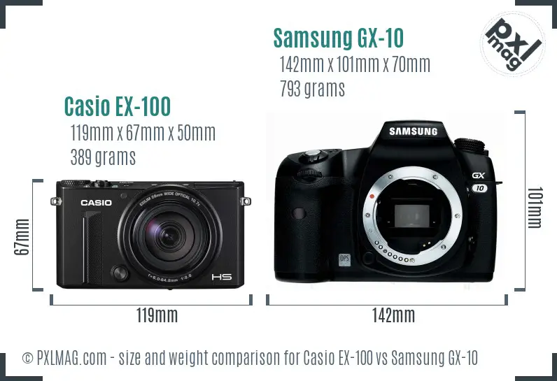 Casio EX-100 vs Samsung GX-10 size comparison