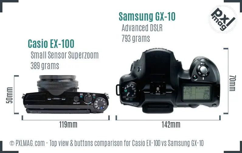 Casio EX-100 vs Samsung GX-10 top view buttons comparison