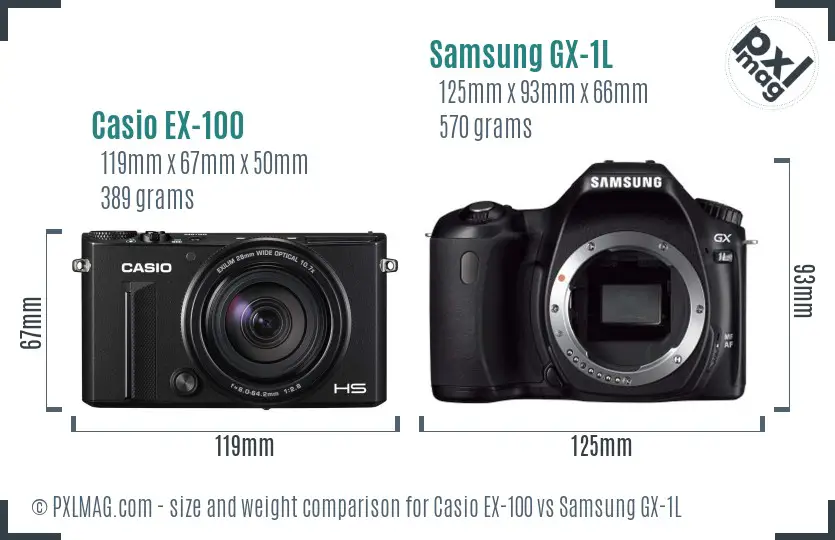 Casio EX-100 vs Samsung GX-1L size comparison Casio EX-100 vs Samsung GX-1L size comparison
