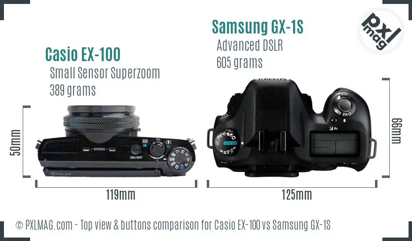 Casio EX-100 vs Samsung GX-1S top view buttons comparison