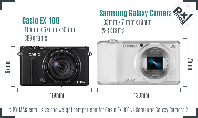 Casio EX-100 vs Samsung Galaxy Camera 2 size comparison