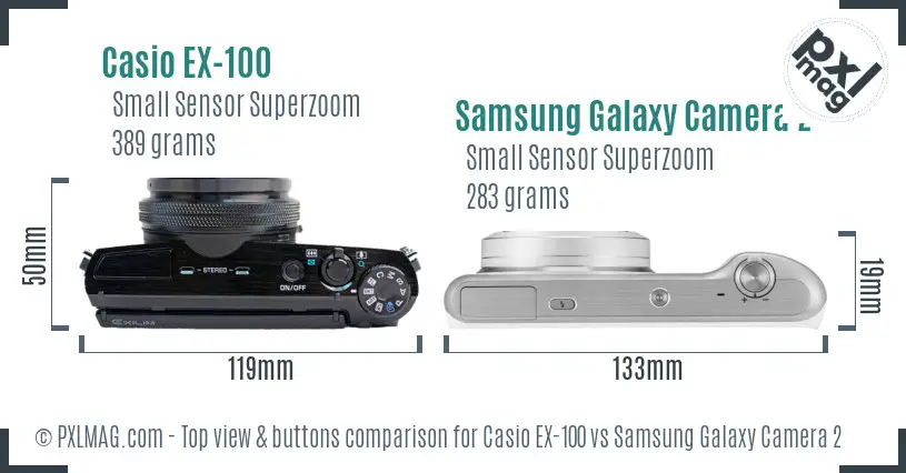 Casio EX-100 vs Samsung Galaxy Camera 2 top view buttons comparison