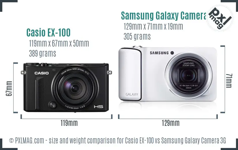 Casio EX-100 vs Samsung Galaxy Camera 3G size comparison