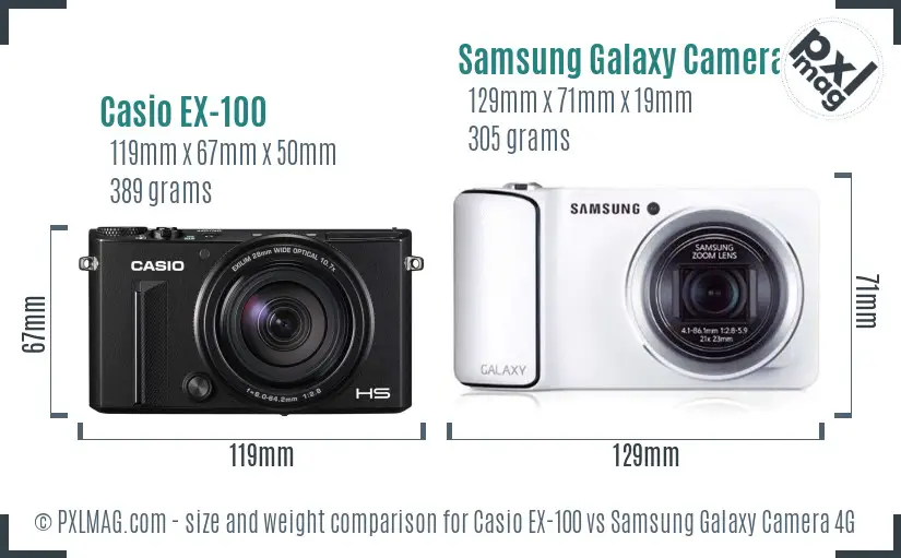 Casio EX-100 vs Samsung Galaxy Camera 4G size comparison