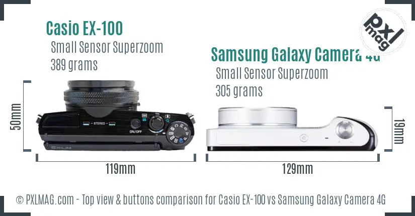 Casio EX-100 vs Samsung Galaxy Camera 4G top view buttons comparison