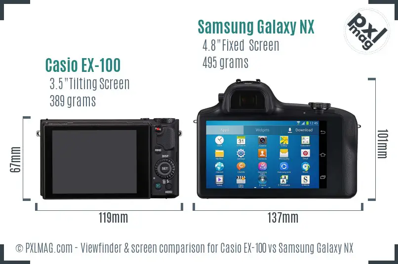 Casio EX-100 vs Samsung Galaxy NX Screen and Viewfinder comparison Casio EX-100 vs Samsung Galaxy NX Screen and Viewfinder comparison