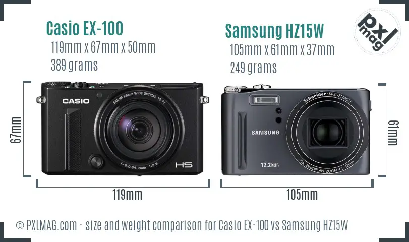 Casio EX-100 vs Samsung HZ15W size comparison Casio EX-100 vs Samsung HZ15W size comparison