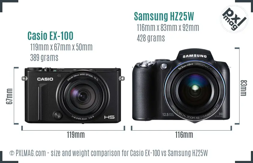 Casio EX-100 vs Samsung HZ25W size comparison