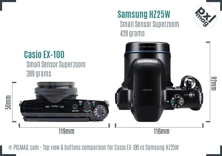 Casio EX-100 vs Samsung HZ25W top view buttons comparison