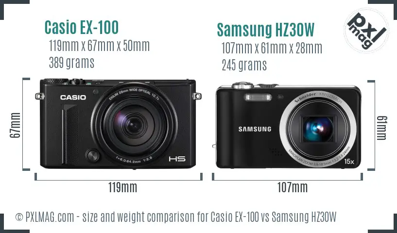 Casio EX-100 vs Samsung HZ30W size comparison