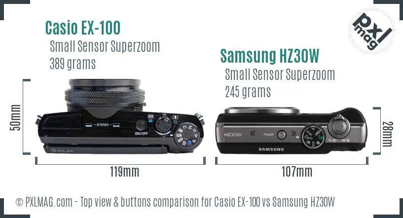 Casio EX-100 vs Samsung HZ30W top view buttons comparison