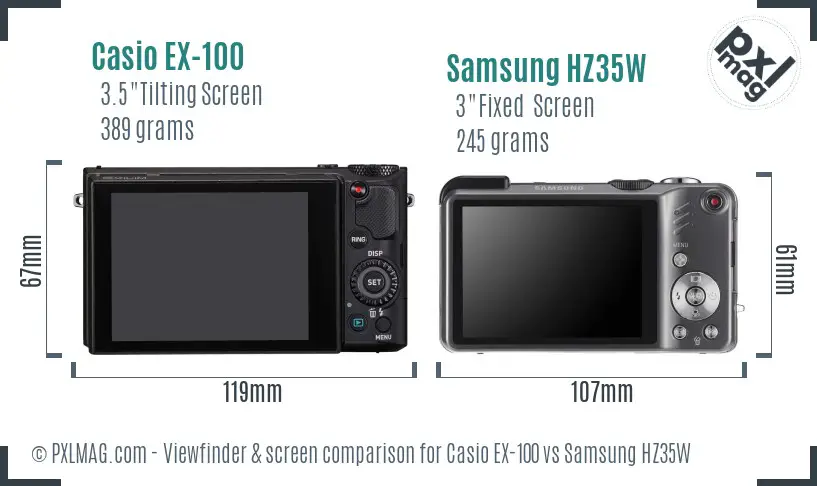 Casio EX-100 vs Samsung HZ35W Screen and Viewfinder comparison