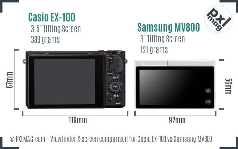 Casio EX-100 vs Samsung MV800 Screen and Viewfinder comparison