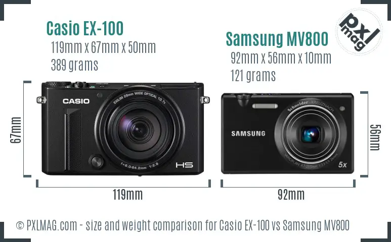 Casio EX-100 vs Samsung MV800 size comparison