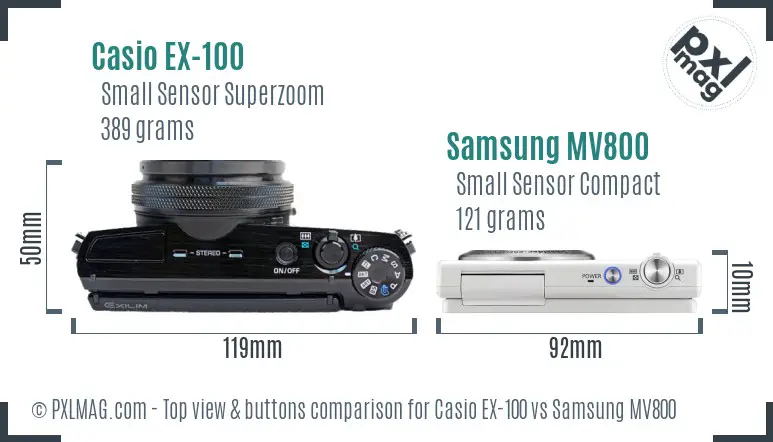 Casio EX-100 vs Samsung MV800 top view buttons comparison
