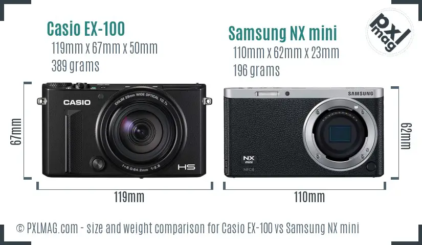 Casio EX-100 vs Samsung NX mini size comparison Casio EX-100 vs Samsung NX mini size comparison
