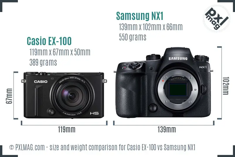 Casio EX-100 vs Samsung NX1 size comparison