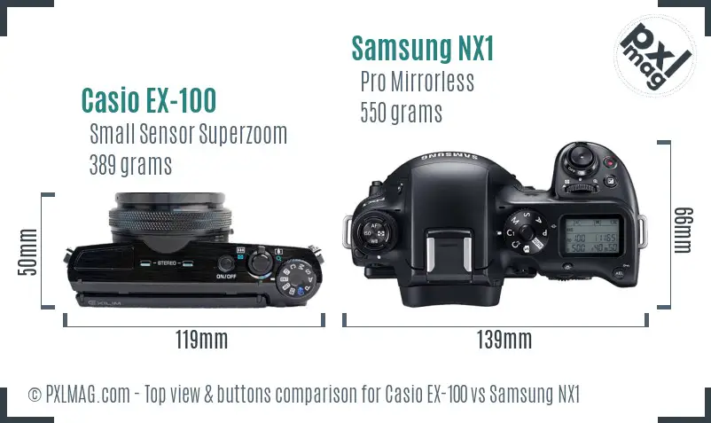 Casio EX-100 vs Samsung NX1 top view buttons comparison