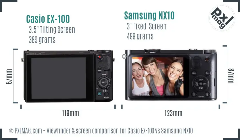 Casio EX-100 vs Samsung NX10 Screen and Viewfinder comparison