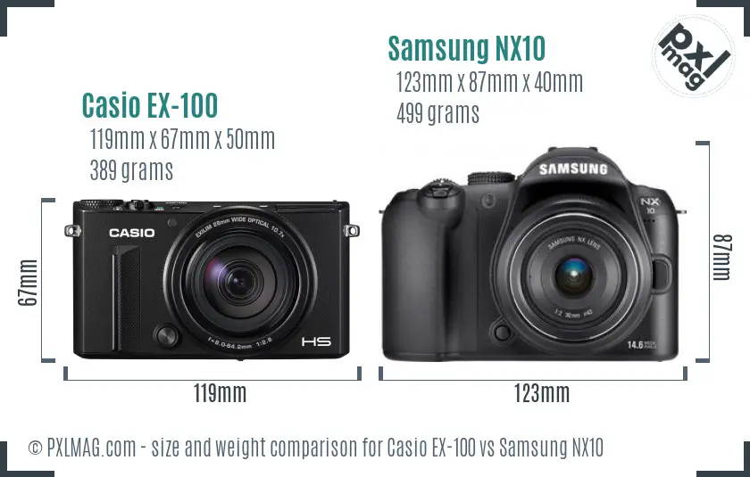 Casio EX-100 vs Samsung NX10 size comparison
