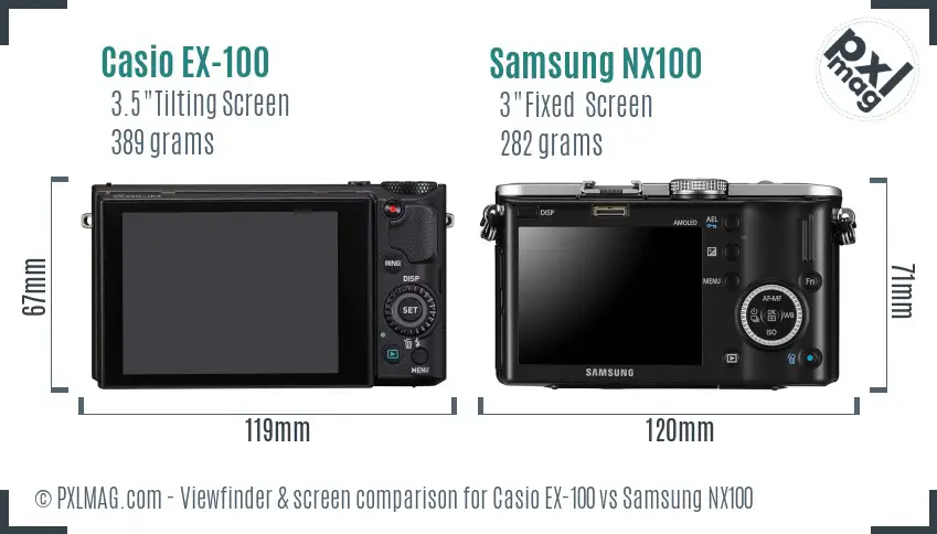 Casio EX-100 vs Samsung NX100 Screen and Viewfinder comparison Casio EX-100 vs Samsung NX100 Screen and Viewfinder comparison