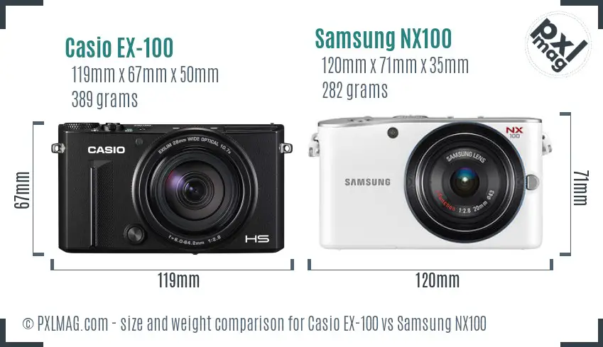 Casio EX-100 vs Samsung NX100 size comparison Casio EX-100 vs Samsung NX100 size comparison