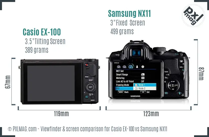 Casio EX-100 vs Samsung NX11 Screen and Viewfinder comparison Casio EX-100 vs Samsung NX11 Screen and Viewfinder comparison
